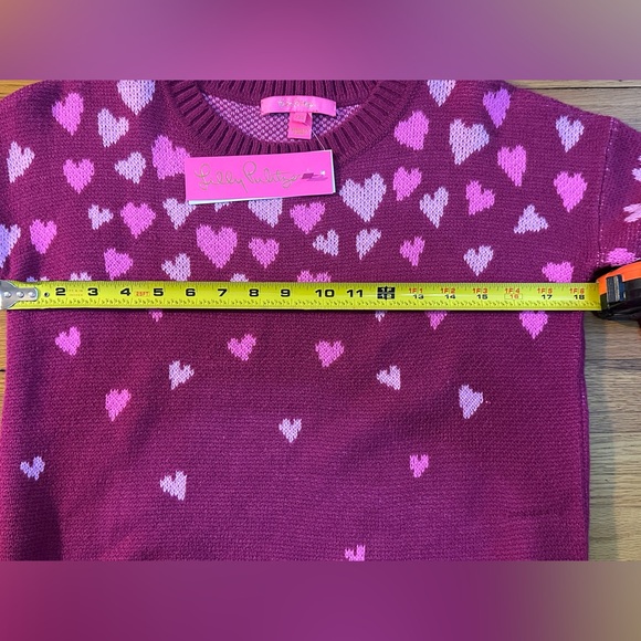 Lilly Pulitzer XXS NWT ELIZABELLE SWEATER in MULBERRY OMBRE HEART JACQUARD-PTP18 - Picture 4 of 6